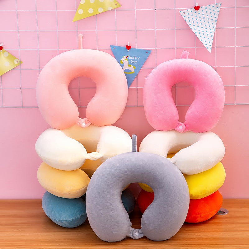 Car travel neck pillow memory cotton U-shaped pillow solid color pp cotton U-shaped pillow nap U-shaped pillow head printed logo Memory cotton color random