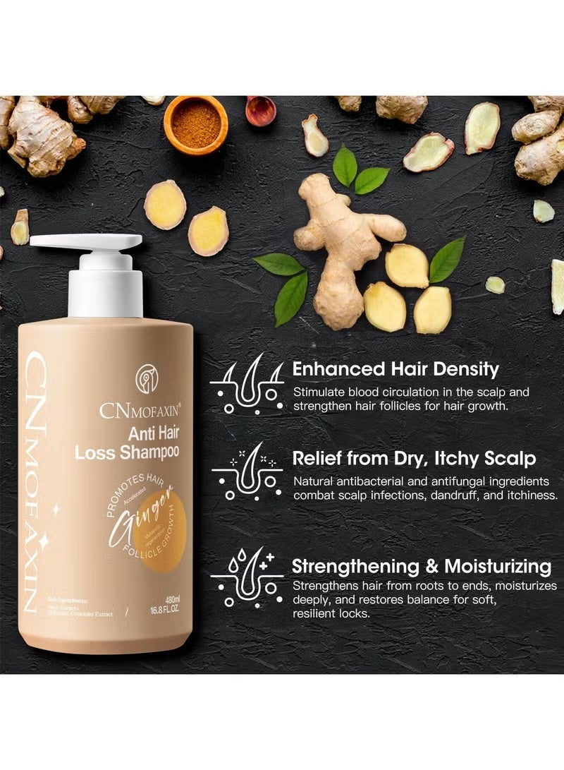 CNMOFAXIN Anti-Hair Fall Shampoo (480ml x 2 Pack) – Nourishing Ginger Hair Growth Shampoo for Men & Women – Volumizing Regrowth Treatment with Herbal Essences, Rose & Castor Oil – Anti Hair Loss Shampoo - Image 3