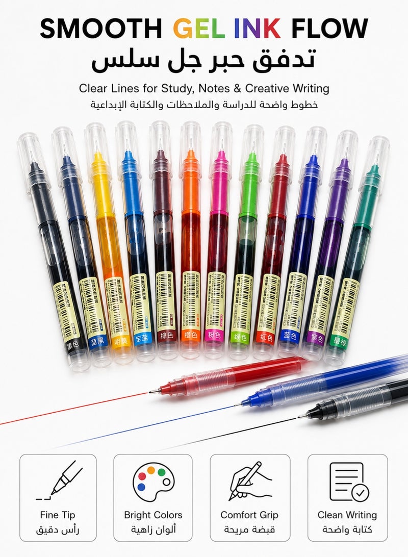 Shuttle Art 12 Colors Gel Ink Pens Set, 0.5mm Fine Point Liquid Ink Pens, Quick Dry Smudge-Free Smooth Writing Pens for Journaling, Note Taking, School, Office & Doodle - Image 2