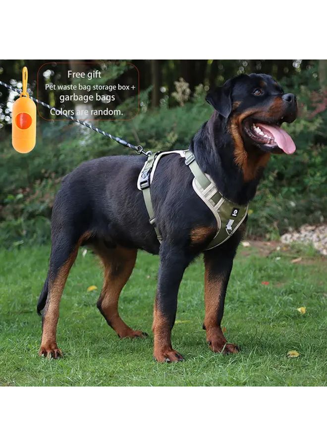 Khaki Anti Pull Dog Harness For Large Dogs Adjustable Oxford Reflective Safety Vest - Image 2