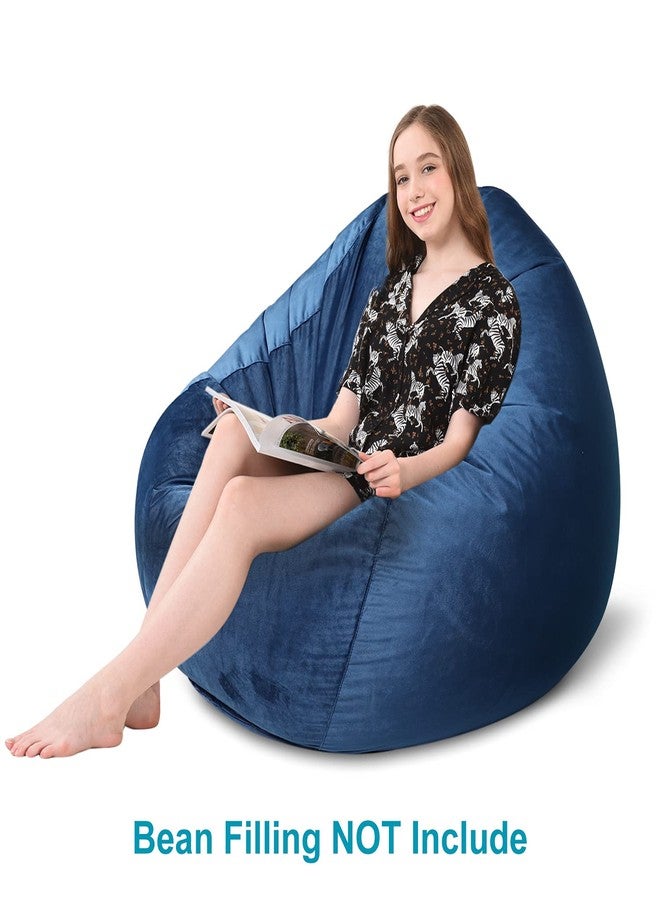 MFTEK Bean Bag Chair Cover(No Filling), Large Washable Soft Velvet Bean Bag, Stuffed Animal Storage or Memory Foam for Kid Adults, 35’’×35’’×43’’ (Blue) - Image 2