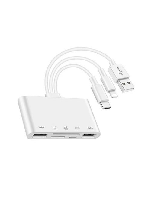 Type-C To SD/TF Card Reader For Apple Android Camera Support OTG High-speed Conversion Plug And Play-Color:Three-wire Five-port Card Reader (sd+tf+usb*2+pd) Pearlescent Bag Packaging