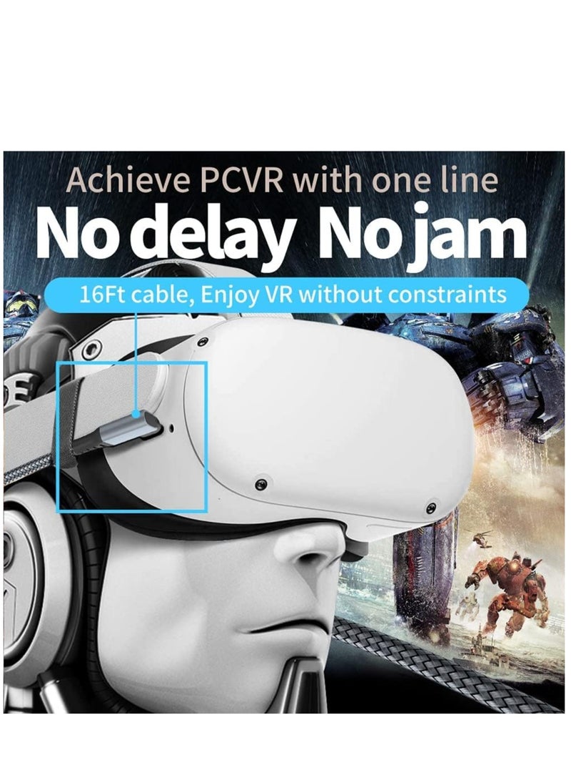كابل رابط طويل جداً بطول 16 قدم لنظارات Oculus Quest 2 / Quest VR وكمبيوتر الألعاب، كابل شاحن سريع USB C إلى USB C متوافق مع سامسونج جالاكسي S22 S21 S20 بلس الترا نوت 20 (رمادي) - Image 5