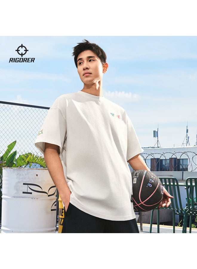 RIGORER  Zhunzhe Minimalist Summer Loose Breathable Men's Sports Crew Neck Short Sleeve T-shirt Z123110425 Off-white 4XL - Image 2