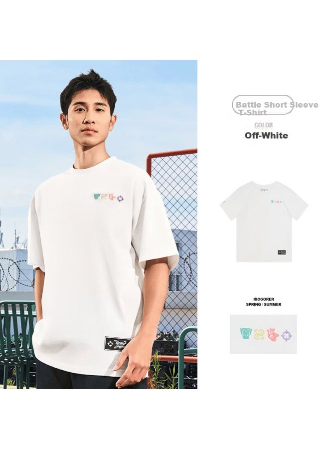 RIGORER  Zhunzhe Minimalist Summer Loose Breathable Men's Sports Crew Neck Short Sleeve T-shirt Z123110425 Off-white 4XL - Image 1