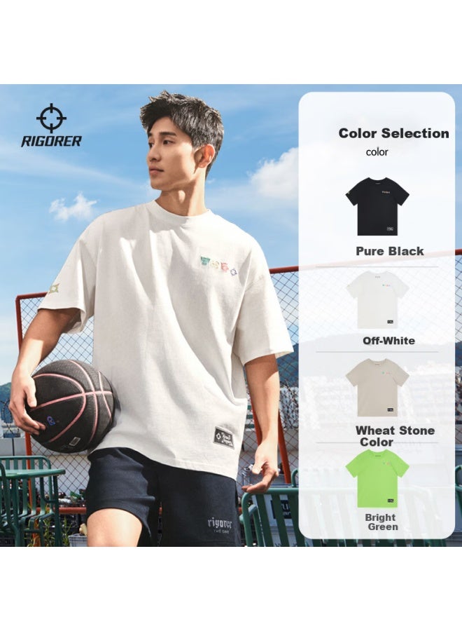RIGORER  Zhunzhe Minimalist Summer Loose Breathable Men's Sports Crew Neck Short Sleeve T-shirt Z123110425 Off-white 4XL - Image 4