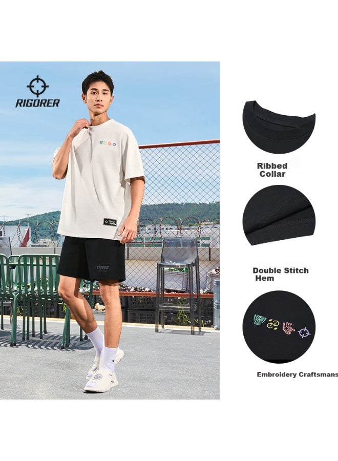 RIGORER  Zhunzhe Minimalist Summer Loose Breathable Men's Sports Crew Neck Short Sleeve T-shirt Z123110425 Off-white 4XL - Image 3
