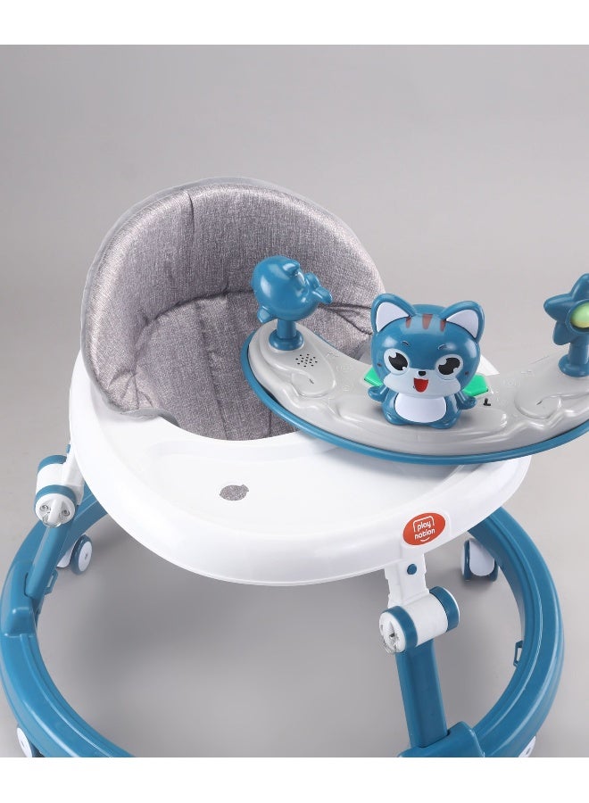 PlayNation Play Nation Multifunctional 360 Baby Walker, Cat Theme, 2 Level Height Adjustment, Musical Play Tray, Feeding Tray, 6 Months+, 205 x 66 x 52cm - Blue - Image 4