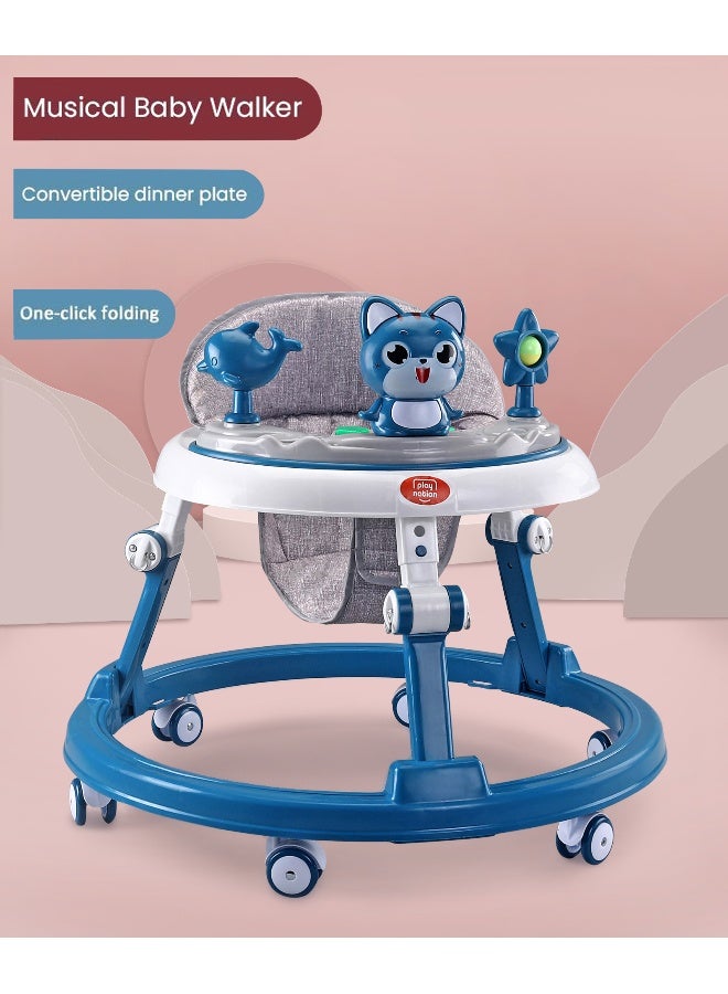 PlayNation Play Nation Multifunctional 360 Baby Walker, Cat Theme, 2 Level Height Adjustment, Musical Play Tray, Feeding Tray, 6 Months+, 205 x 66 x 52cm - Blue - Image 2