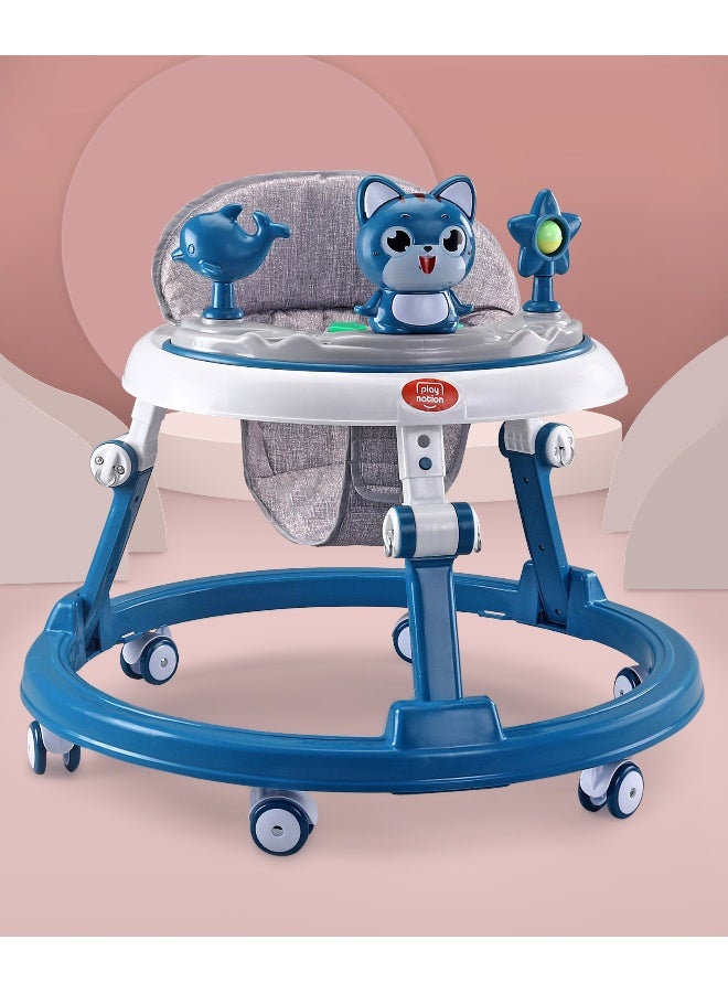 PlayNation Play Nation Multifunctional 360 Baby Walker, Cat Theme, 2 Level Height Adjustment, Musical Play Tray, Feeding Tray, 6 Months+, 205 x 66 x 52cm - Blue - Image 1