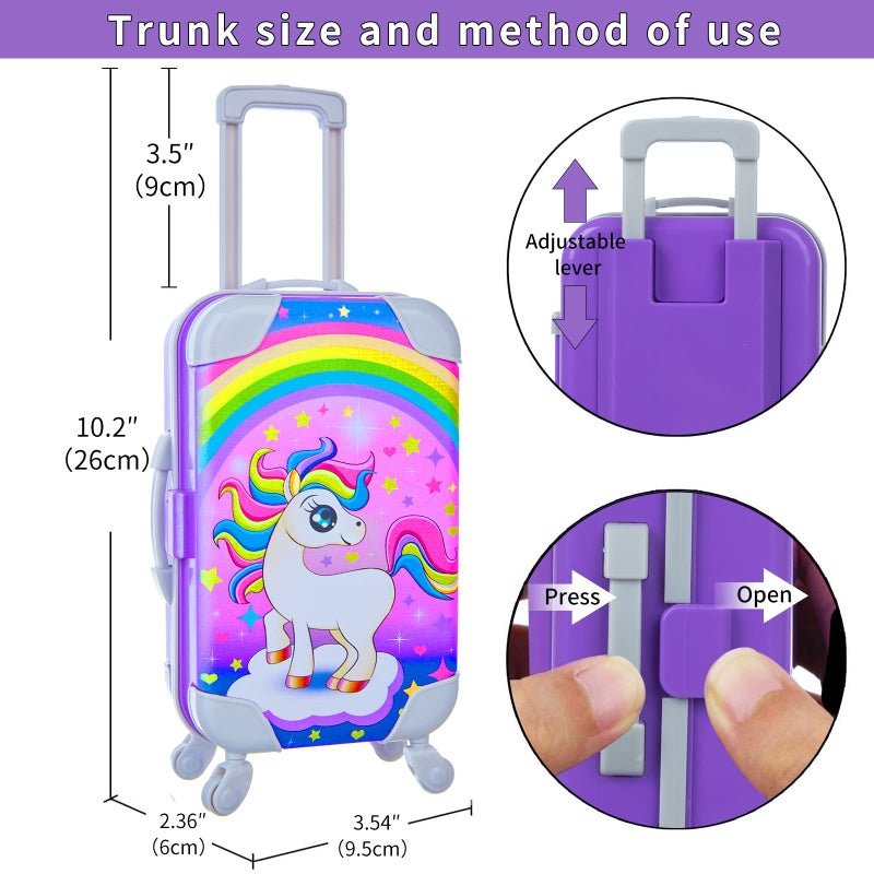DONTNO 29 Pcs American Doll Clothes and Accessories, Cute Travel Play Set fit 18 Inch Doll with Purple Clothes Suit, Unicorn Suitcase, Handbag, Lipstick, Camera, Sunglasses for Kids - Image 3