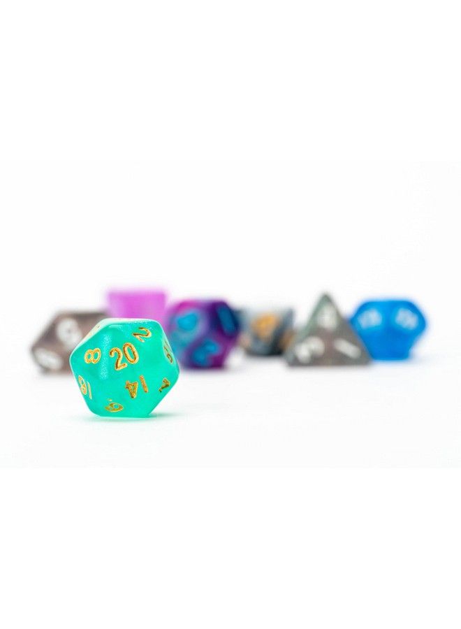Metallic Dice Games مجموعة نرد غامضة من الراتنج متعدد الأوجه 7 نرد (مجموعة من 2 14 نرد) - Image 2