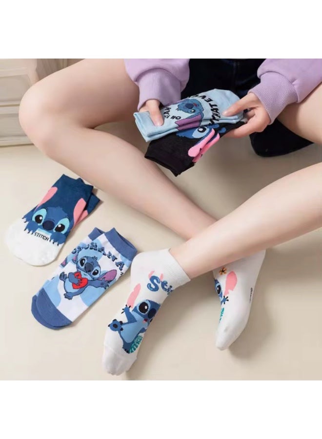 5 Pairs Of  Stitch Cartoon Cute And Quirky Summer Style Skin Friendly, Comfortable, Non Slip, Non Slip, Sweat Wicking, Odorproof, Breathable Men's And Women's Socks - Image 2
