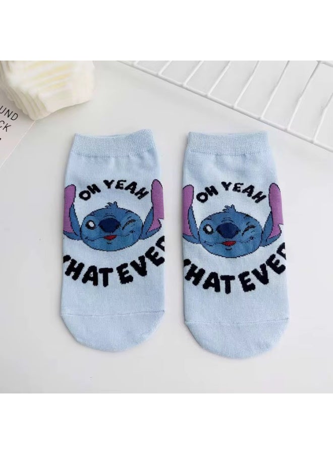 5 Pairs Of  Stitch Cartoon Cute And Quirky Summer Style Skin Friendly, Comfortable, Non Slip, Non Slip, Sweat Wicking, Odorproof, Breathable Men's And Women's Socks - Image 5