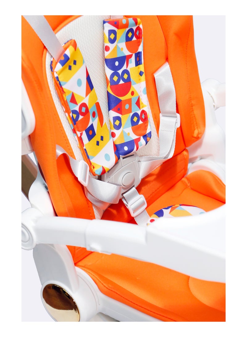 Baby's Nest 2 in 1 Stroller White with Orange - Image 3