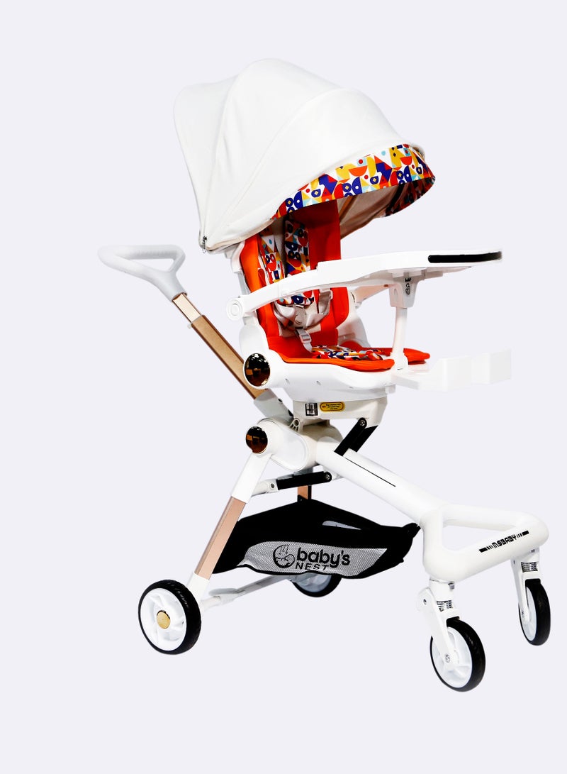 Baby's Nest 2 in 1 Stroller White with Orange - Image 1