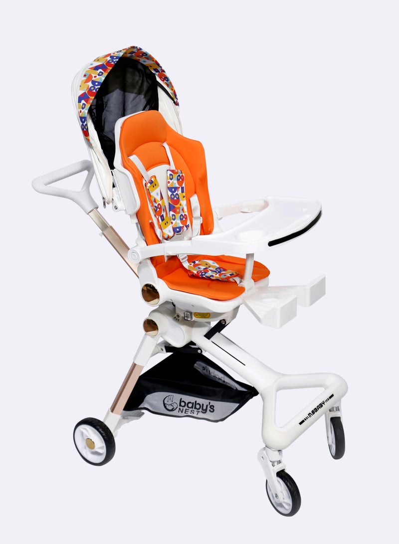 Baby's Nest 2 in 1 Stroller White with Orange - Image 2
