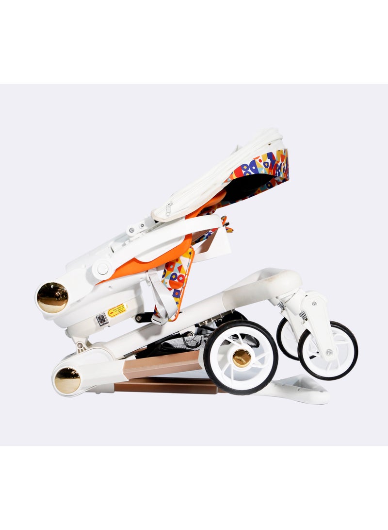 Baby's Nest 2 in 1 Stroller White with Orange - Image 5