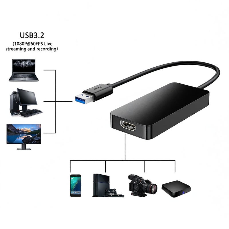 علبة التقاط الفيديو ezcap370 Gam Link U3 - علبة تسجيل دقة HD 1080p بدخل دقة 4K HD - محول صوت وفيديو USB3.2، تعمل بالتوصيل والاستخدام مباشرة للكامكوردرات وعلب التلفزيون وأجهزة ألعاب الكمبيوتر - Image 4