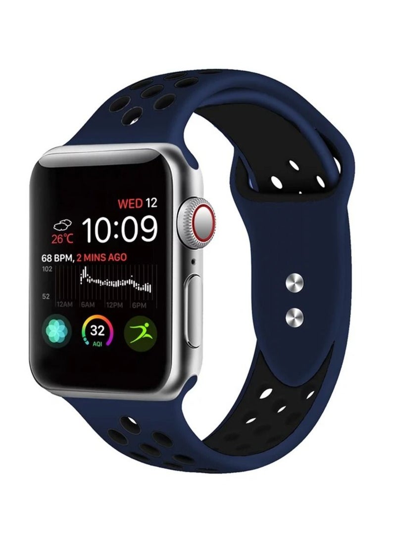 Generic - Lerobo Bands Compatible for Apple Watch Band 45mm 44mm 42mm Women Men,Soft Silicone Breathable Replacement Bands Compatible for Apple Watch SE iWatch Series 7 6 5 4 3 2 1,Midnightblue/Black,M/L - Image 1