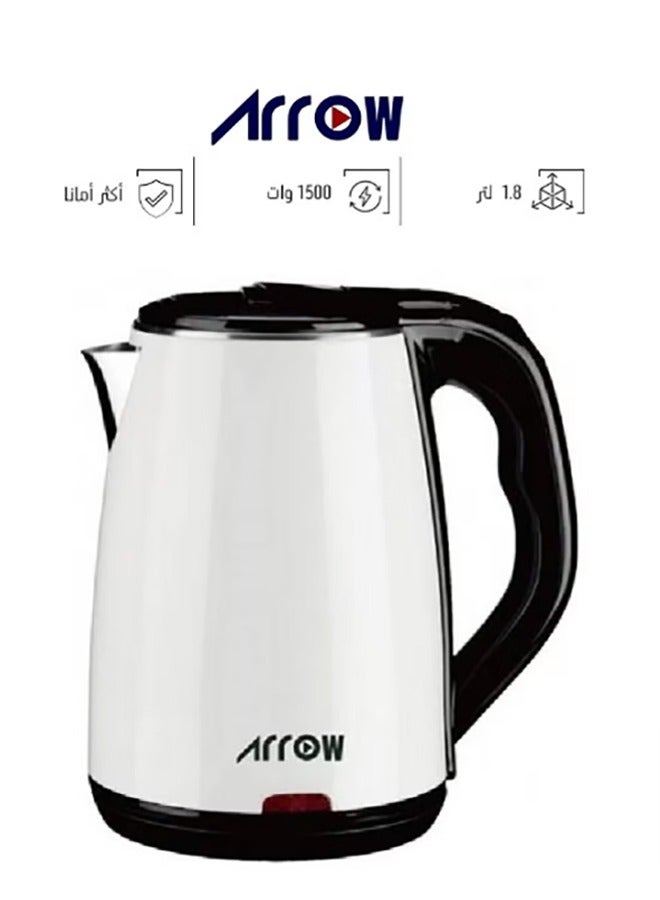 ارو غلاية كهربائية سعة 1.8 لتر بهيكل من الفولاذ المقاوم للصدأ وحماية مزدوجة الطبقات/تبدأ الغليان بسرعة بمجرد لمس المفتاح/تسمح بالتنظيف السريع والسهل/تتوقف تلقائيًا عند غليان الماء 1.8 لتر 1500 وات، أبيض/أسود | RO-18LKT - Image 3