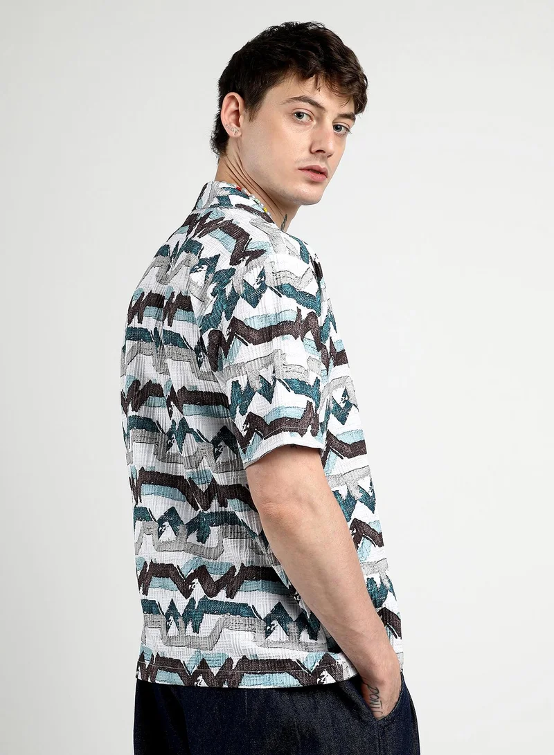Campus Sutra Men's Multicolour Oversized Line Strokes Shirt