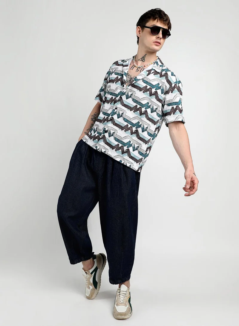 Campus Sutra Men's Multicolour Oversized Line Strokes Shirt
