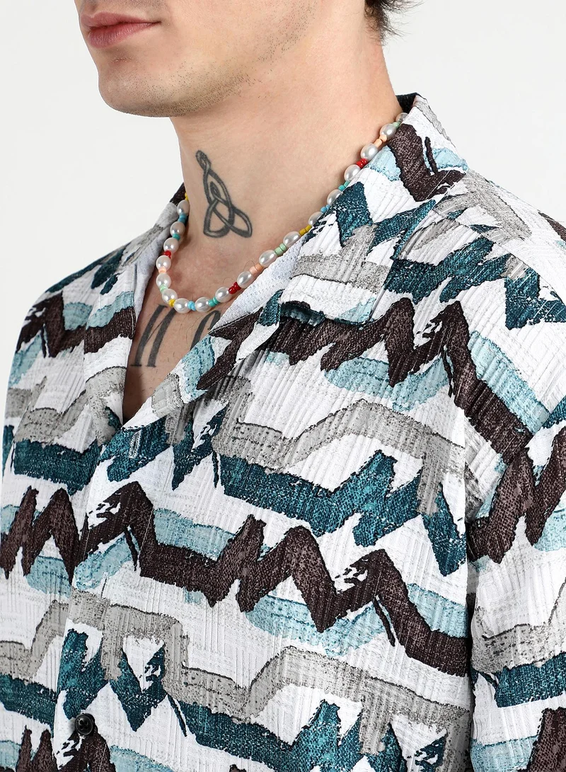 Campus Sutra Men's Multicolour Oversized Line Strokes Shirt