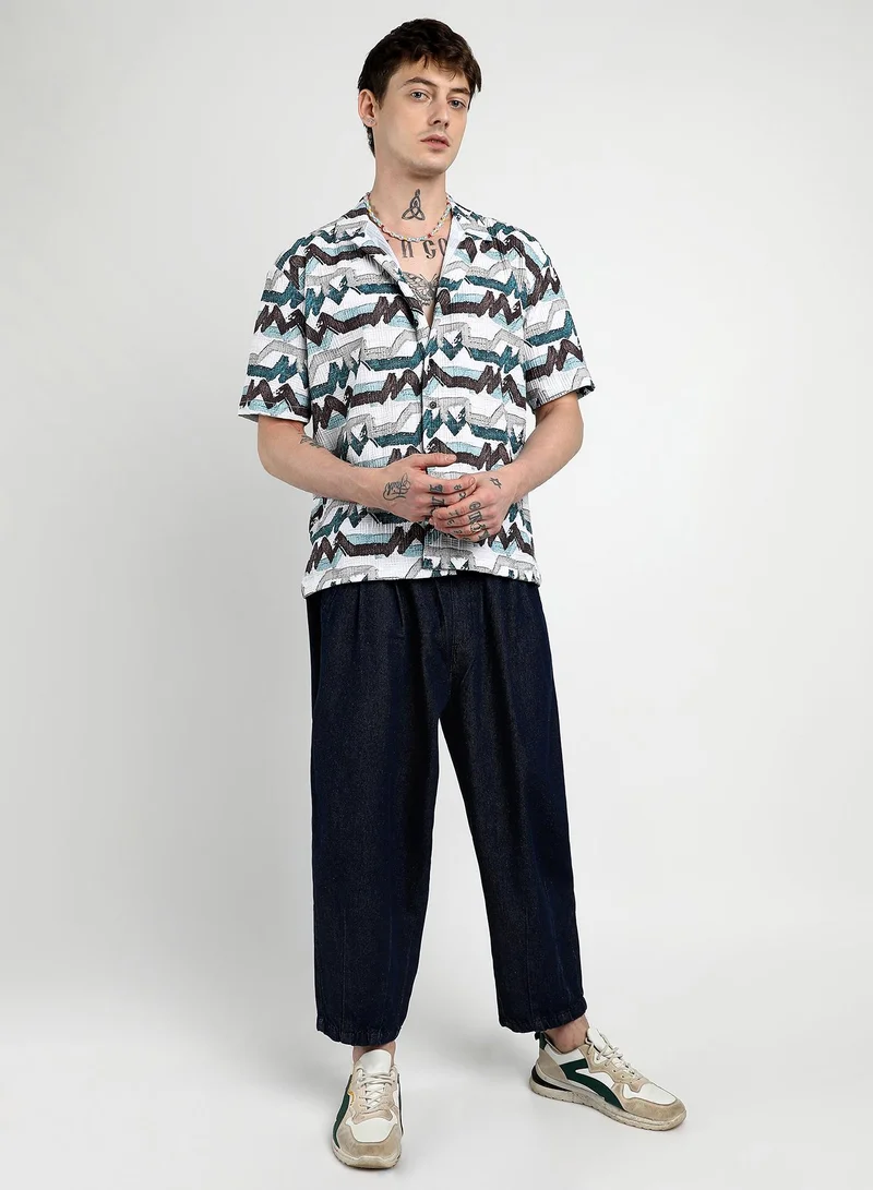 Campus Sutra Men's Multicolour Oversized Line Strokes Shirt