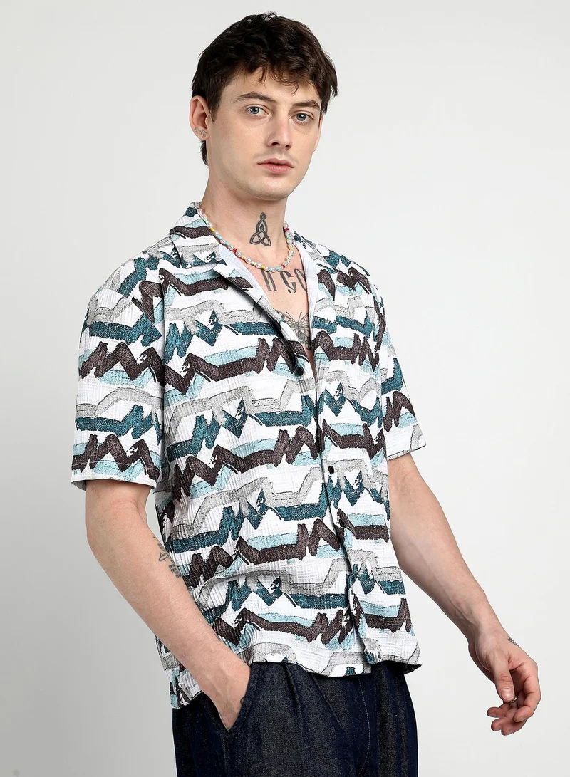 Campus Sutra Men's Multicolour Oversized Line Strokes Shirt