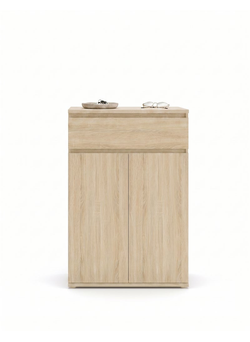 Furniture Store Modern shoe rack/shoe cabinet with a wide drawer and 5 shelves, MDF, in light wood color with white, high-quality finish, from Furniture Store. - Image 3
