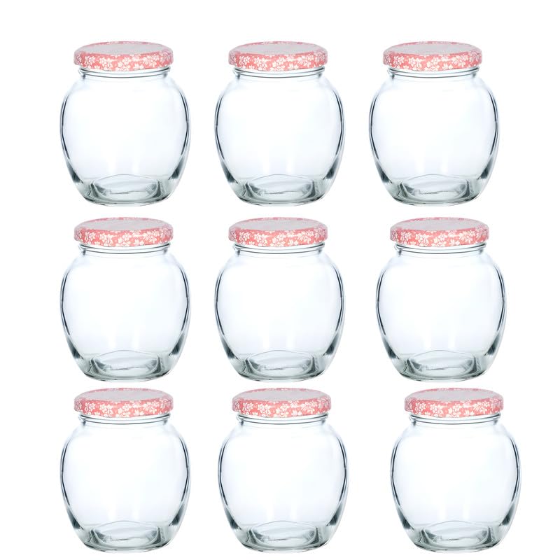 Yera Lucia Glass Jars with Floral Lug Lid Organize Your Kitchen Pantry Essentials Suitable for Snacks Masala Honey Jams and More 375 ml Capacity Set of 6 Transparent Clear Glass JarsPink - Image 2