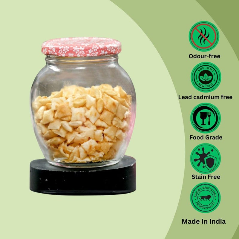 Yera Lucia Glass Jars with Floral Lug Lid Organize Your Kitchen Pantry Essentials Suitable for Snacks Masala Honey Jams and More 375 ml Capacity Set of 6 Transparent Clear Glass JarsPink - Image 4