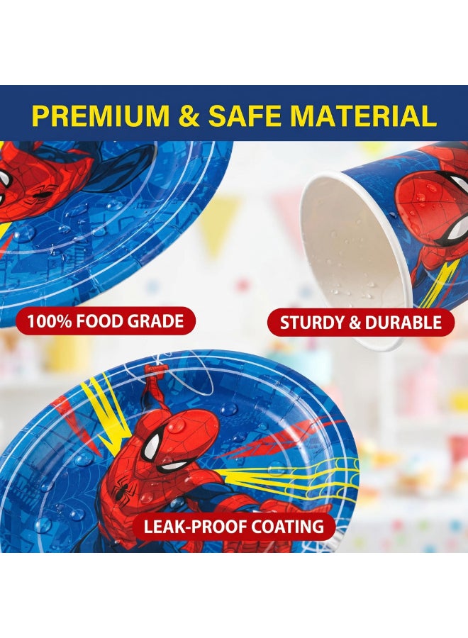 Kidzilla 122 PCS Spider-Man Birthday Party Supplies Kit for Kids – Superhero Theme Party Decorations Set with Plates, Cups, Napkins, Banner, Tablecloth, Hats, Invitations, Straws, Horns & Cutlery - Image 4