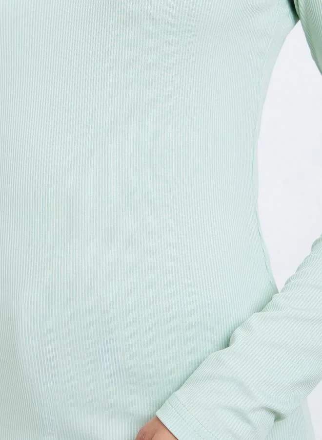 Styli Mint Green Ribbed Long Sleeve Top