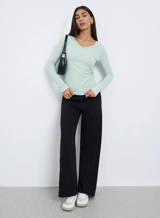 ستايلي بلوزة مضلعة بأكمام طويلة