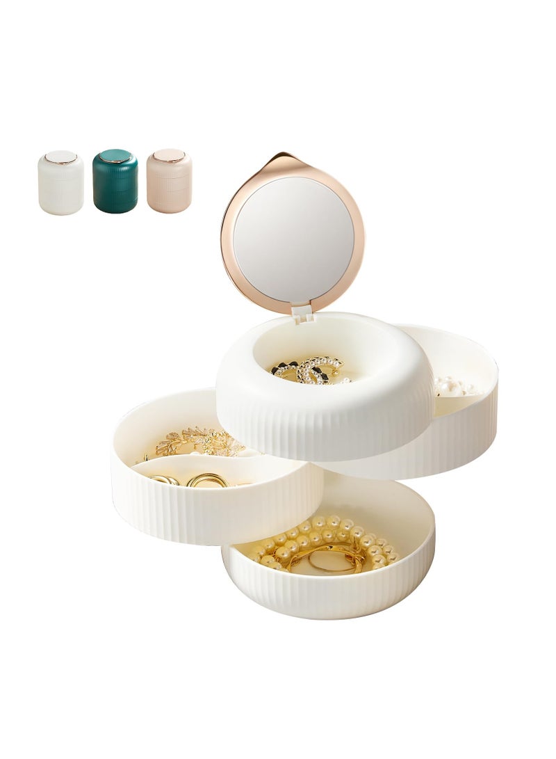 SYOSI منظم صندوق مجوهرات دائري، صندوق مجوهرات صغير، صينية تخزين إكسسوارات مجوهرات دوارة مكونة من 4 طبقات مع غطاء، لخواتم النساء والأساور وحاملات الأقراط - Image 1