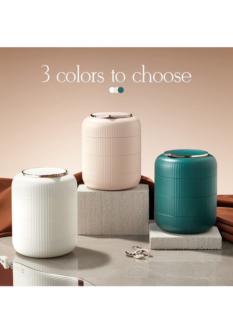 SYOSI منظم صندوق مجوهرات دائري، صندوق مجوهرات صغير، صينية تخزين إكسسوارات مجوهرات دوارة مكونة من 4 طبقات مع غطاء، لخواتم النساء والأساور وحاملات الأقراط - Image 5