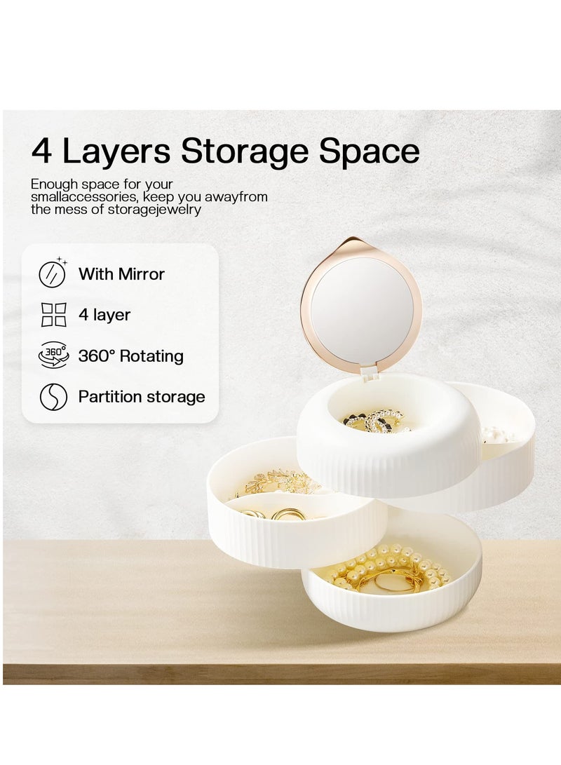 SYOSI منظم صندوق مجوهرات دائري، صندوق مجوهرات صغير، صينية تخزين إكسسوارات مجوهرات دوارة مكونة من 4 طبقات مع غطاء، لخواتم النساء والأساور وحاملات الأقراط - Image 4