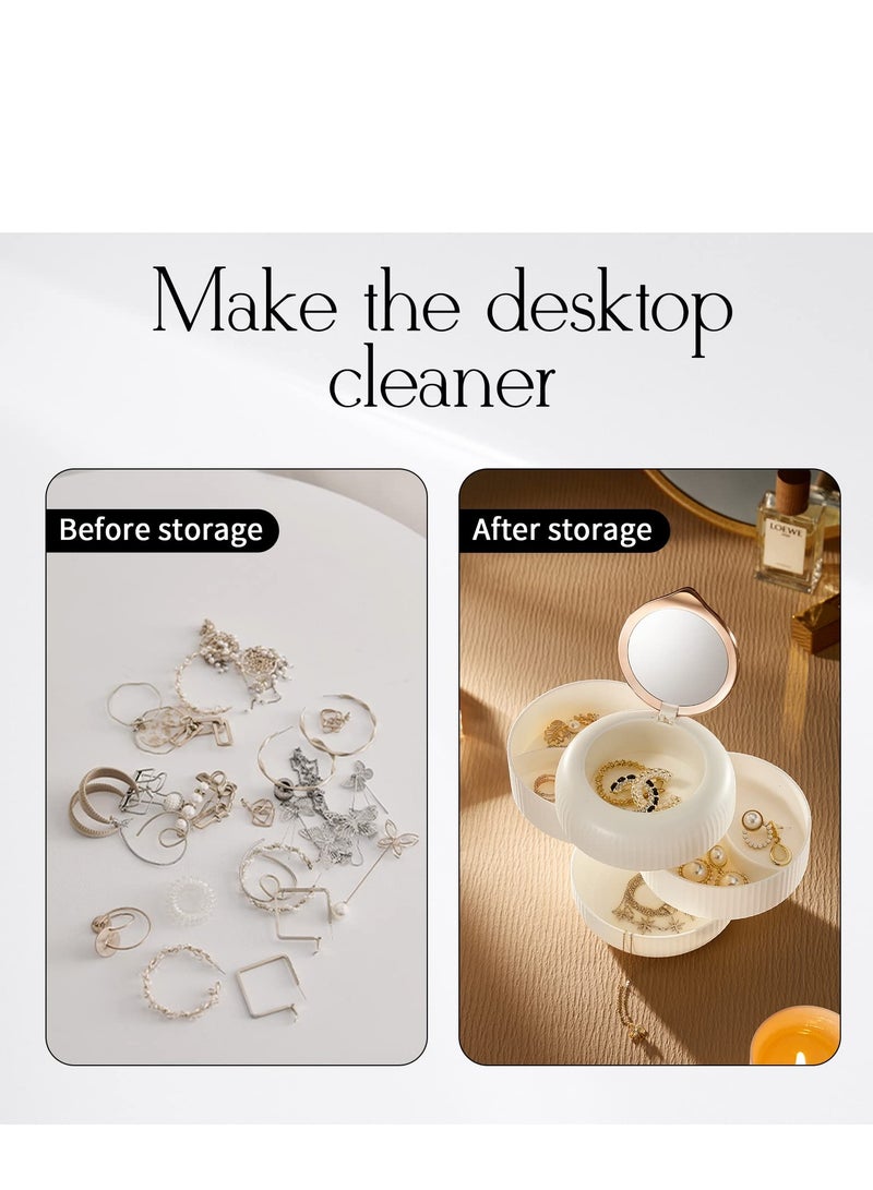 SYOSI منظم صندوق مجوهرات دائري، صندوق مجوهرات صغير، صينية تخزين إكسسوارات مجوهرات دوارة مكونة من 4 طبقات مع غطاء، لخواتم النساء والأساور وحاملات الأقراط - Image 3