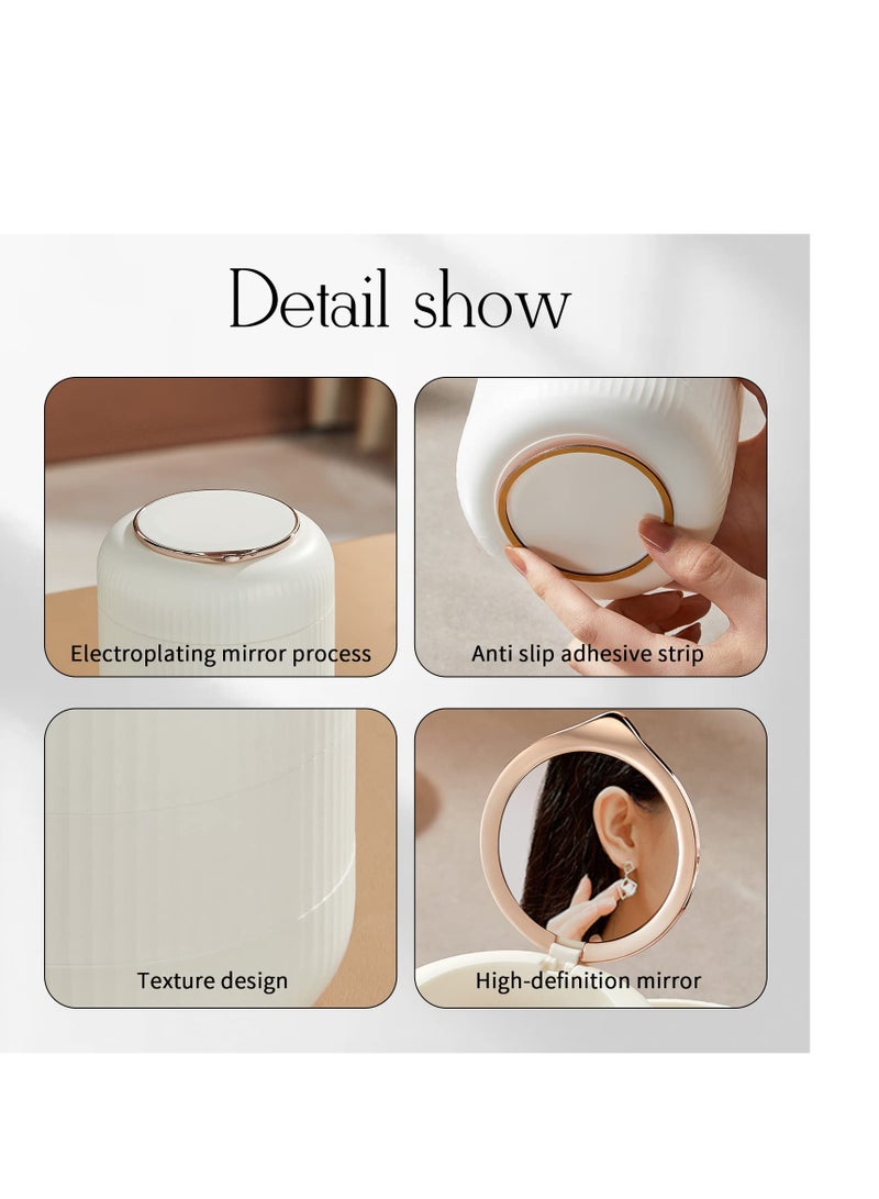 SYOSI منظم صندوق مجوهرات دائري، صندوق مجوهرات صغير، صينية تخزين إكسسوارات مجوهرات دوارة مكونة من 4 طبقات مع غطاء، لخواتم النساء والأساور وحاملات الأقراط - Image 2