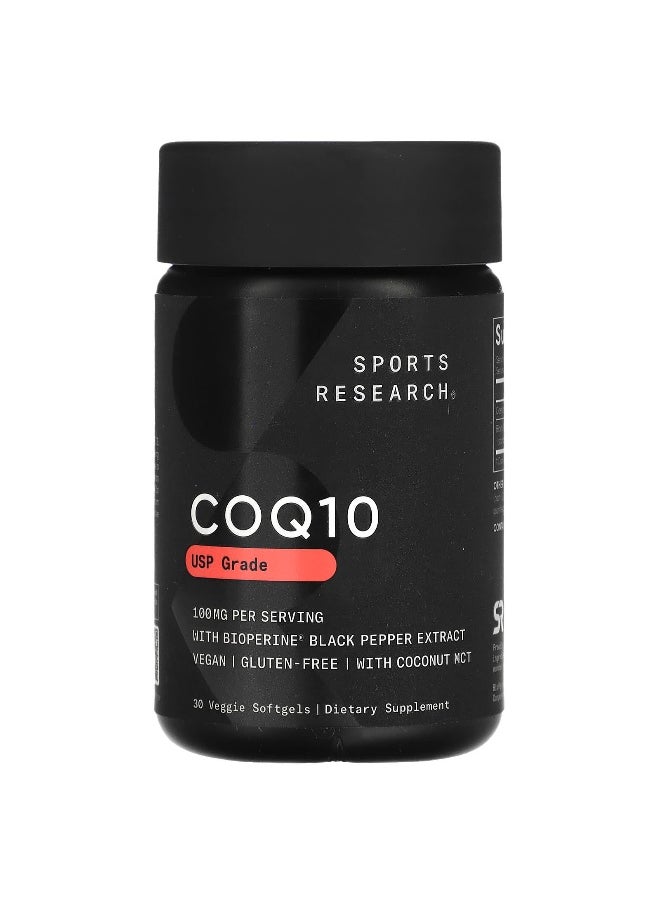 SPORTS RESEARCH - Sports Research, CoQ10, USP Grade with BioPerine, 100 mg, 30 Veggie Softgels - Image 1