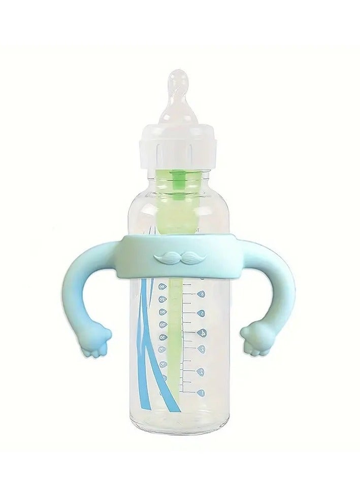 أطفال صغيرة مقبض زجاجة من السيليكون على شكل يد صغيرة: قبضة ناعمة متعددة الوظائف لمعظم زجاجات الأطفال القياسية - مناسب للأعمار من 0 إلى 3 سنوات، لون أزرق - Image 1