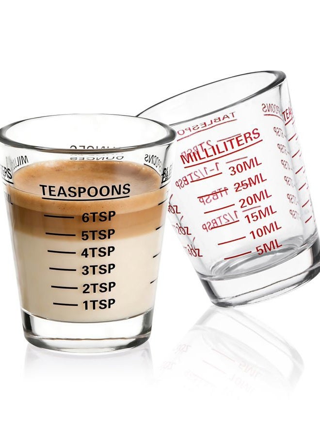 SAIAOKJ Shot Glasses Measuring Cup Set 2PACK Espresso Shot Glasses Liquid Heavy Glass 26-Incremental Measurement 1 OZ, 2 TBS, 6 TSP, 30 ML Kitchen Tools (RED&Black) - Image 1