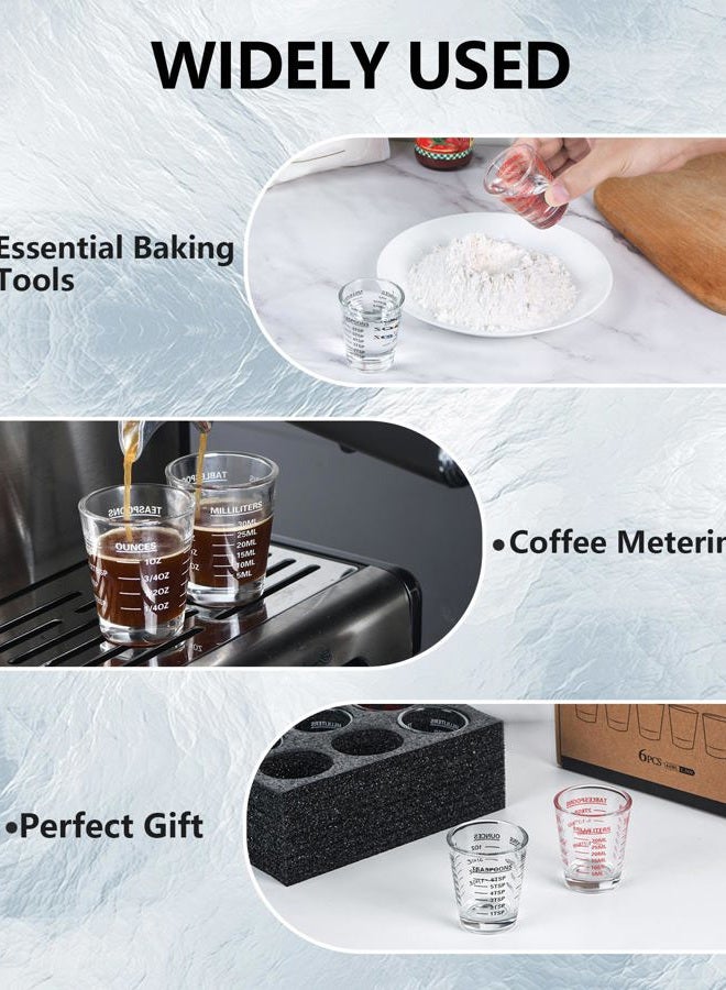 SAIAOKJ Shot Glasses Measuring Cup Set 2PACK Espresso Shot Glasses Liquid Heavy Glass 26-Incremental Measurement 1 OZ, 2 TBS, 6 TSP, 30 ML Kitchen Tools (RED&Black) - Image 4