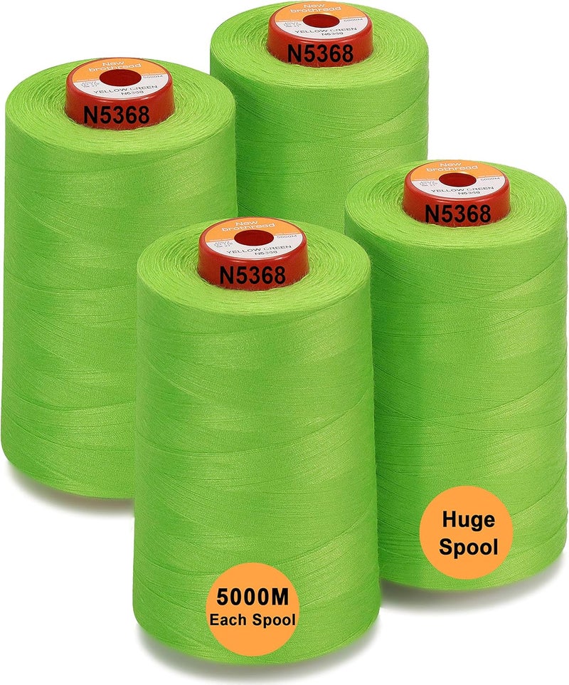 New brothread - 30 Options - 4 Large Cones of 5500Y (5000M) Each All Purpose Spun Polyester Thread 40S/2 (Tex27) for Serger, Overlock, Quilting, Piecing and Sewing - Yellow Green - Image 1
