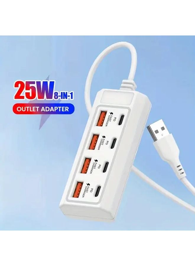 8 In 1 White 25W Fast Charging Wall Station 8 Port USB Hub 4 USB A 4 Type C PD - Image 4
