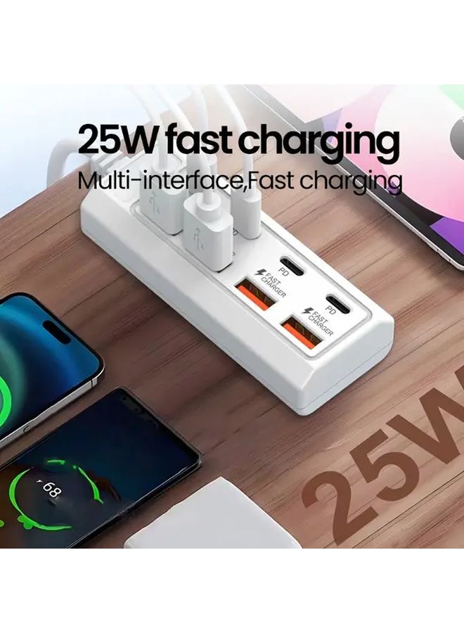 8 In 1 White 25W Fast Charging Wall Station 8 Port USB Hub 4 USB A 4 Type C PD - Image 3
