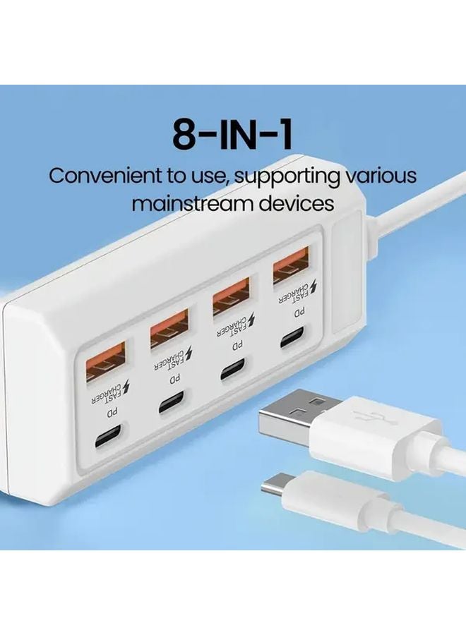 8 In 1 White 25W Fast Charging Wall Station 8 Port USB Hub 4 USB A 4 Type C PD - Image 1
