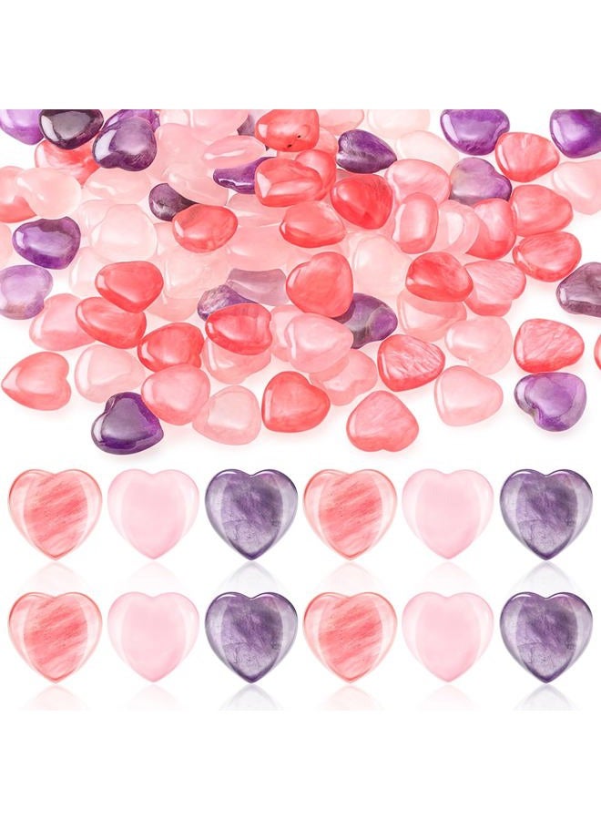 Soulchen 100 Pcs Little Heart Shape Rocks Worry Stones Small Inspirational Stones Gemstone Crystals for Valentines Day Meditation DIY Jewelry 0.8 Inch - Image 1